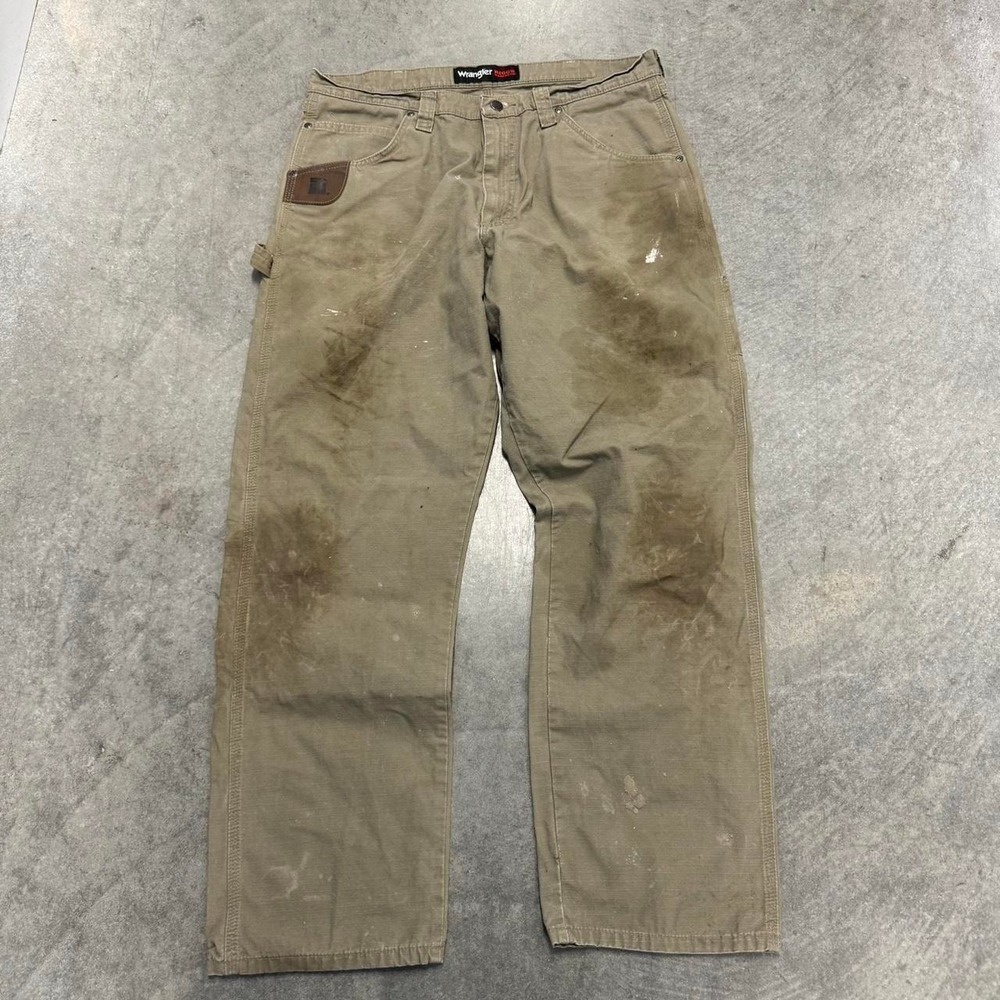 Wrangler Riggs Pants Distressed workwear Tan Earthtone Utility 36x30